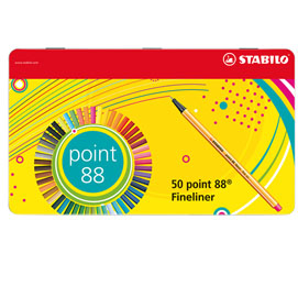 Scatola metallo 50 pz. Stabilo point 88 colori assortiti