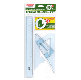 Set disegno per mancini riga 30cm e squadre da 45° e 60° arda