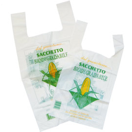 Scatola 500 shoppers bianchi 18µ 22x40cm 6+6cm mater-bi