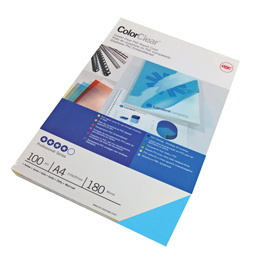 Scatola 100 copertine colorclear pvc a4 - 180mic - blu - gbc