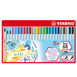 Scatola metallo 25 pennarelli pen 68 brush stabilo