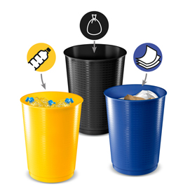 Set 3 cestini raccolta differenziata 40lt giallo-blu-nero 1333 cep