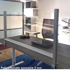 Schermo protettivo da scrivania h60xl102cm con morsetto alluminio silver