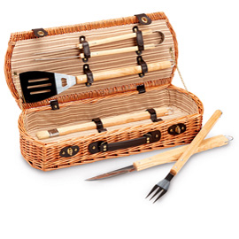 Set barbecue 5 attrezzi - in valigetta di vimini - garden friend