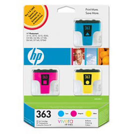 Scatola 3 cartucce d'inchiostro hp 363 con inchiostri hp vivera