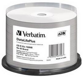 Scatola 50 cd-r datalifeplus spindle 1x-52x 700mb stampabile termica bianca