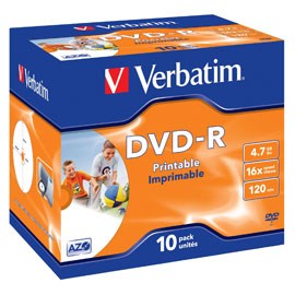 Scatola 10 dvd-r j.case 16x 4.7gb 120min. Wide photo stamp ink-jet