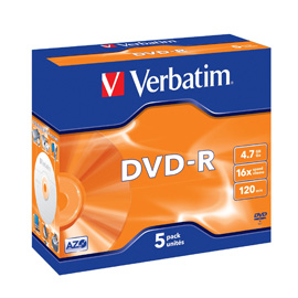 Scatola 5 dvd-r jewel case 16x 4.7gb 120min. Serigrafato
