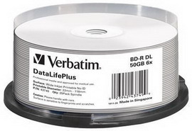 Scatola 25 blu-ray bd-r 50gb 6x stampabile in spindle