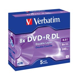 Scatola 5 dvd+r dual layer 8x 8.5gb 240min. Serigrafato jewel case
