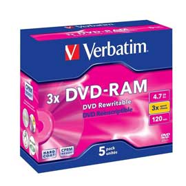 Scatola 5 dvd-ram 43450 4.7gb3x 4,7 bare disc serigrafata jewel case