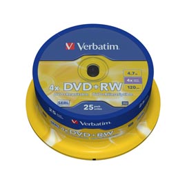 Scatola 25 dvd+rw spindle 4x 4.7gb 120min. Serigrafato