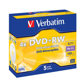 Scatola 5 dvd+rw jewel case 4x 4.7gb 120min. Serigrafato