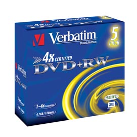 Scatola 5 dvd+rw jewel case 4x 4.7gb 120min. Serigrafato