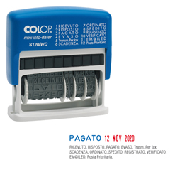 Timbro mini s120wd datario + polinomio 12diciture 4mm autoinchiostrante colop