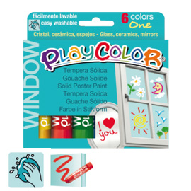 Tempera solida per vetri playcolor 6 colori brillanti in stick
