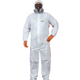 Tuta protez.da rischio chimico dt125 tg. L bianco-arancio monouso