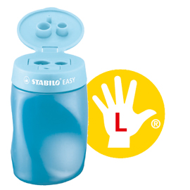 Temperamatite easy 3 fori c/contenitore ergonomico blu per mancini stabilo